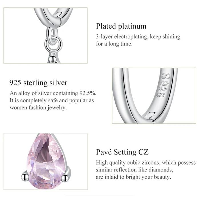 Σκουλαρίκι Bamoerα Κρίκος Sce1018 με Ροζ Κυβική Ζιρκόνια, Ασήμι 925