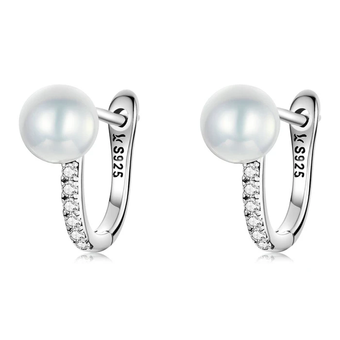 Σκουλαρίκι Bamoerα Κρίκος Sce1288 με Κυβική Ζιρκόνια & Πέρλα, Ασήμι 925