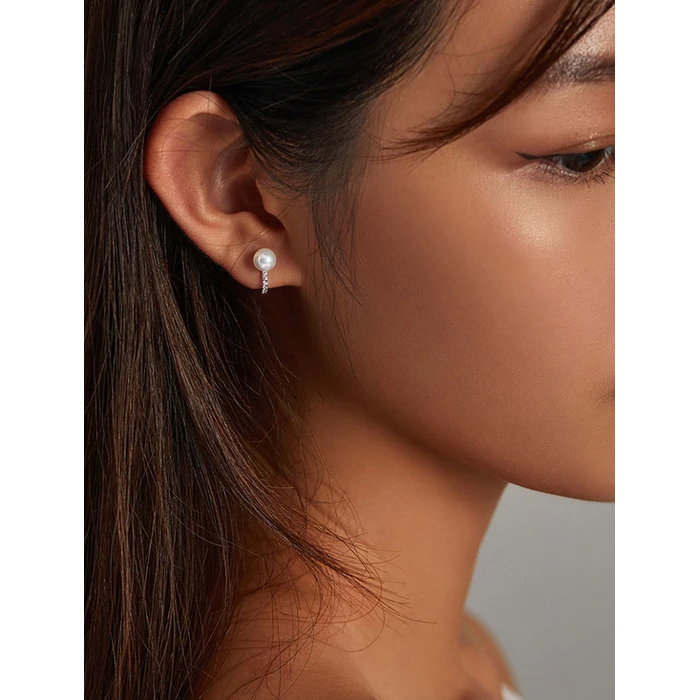 Σκουλαρίκι Bamoerα Κρίκος Sce1288 με Κυβική Ζιρκόνια & Πέρλα, Ασήμι 925