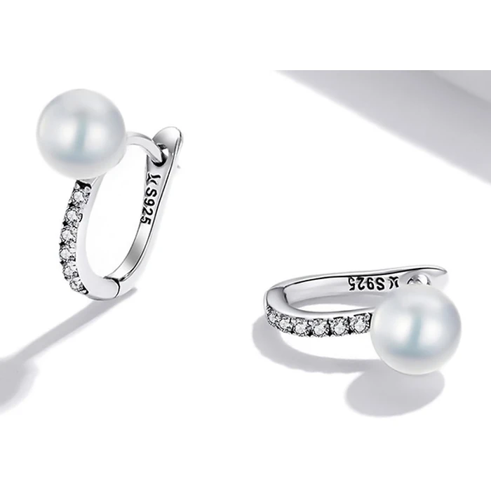 Σκουλαρίκι Bamoerα Κρίκος Sce1288 με Κυβική Ζιρκόνια & Πέρλα, Ασήμι 925