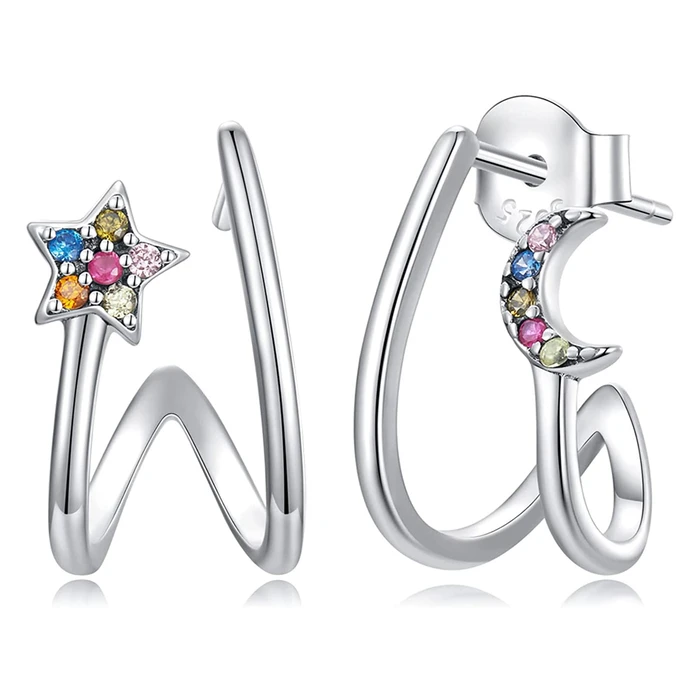 Σκουλαρίκι Bamoerα Διπλοί Κρίκοι Sce1480, Κυβική Ζιρκόνια, Ασήμι 925