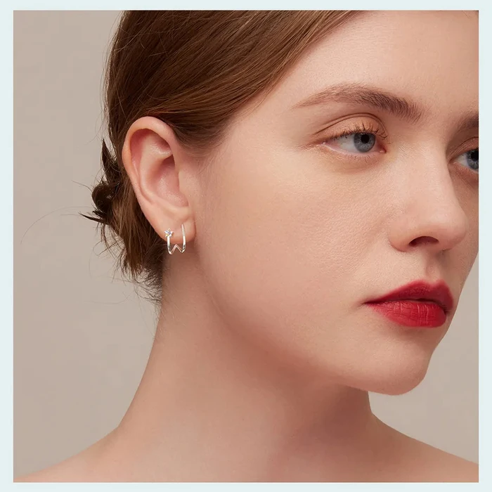 Σκουλαρίκι Bamoerα Διπλοί Κρίκοι Sce1480, Κυβική Ζιρκόνια, Ασήμι 925