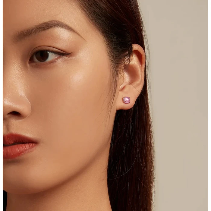 Σκουλαρίκι Bamoerα Καρφωτά Sce1529-2 με Φεγγαρόπετρα, Ασήμι 925, Ροζ