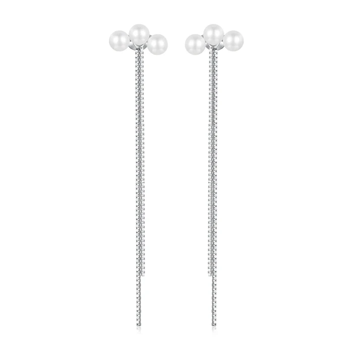 Σκουλαρίκι Bamoerα Καρφωτά Sce1777 με Πέρλες & Αλυσίδα, Ασήμι 925, Ασημί