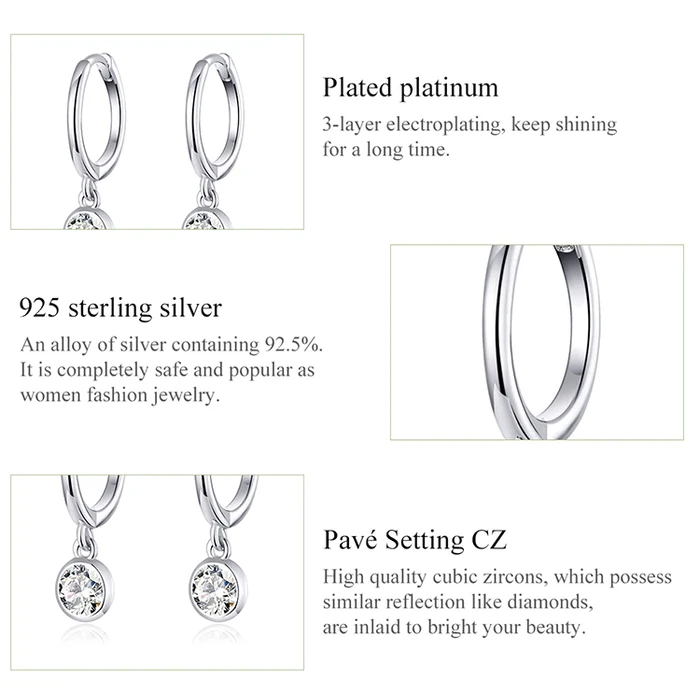 Σκουλαρίκι Bamoerα Κρίκος Sce830 με Κυβική Ζιρκόνια, Ασήμι 925, Ασημί