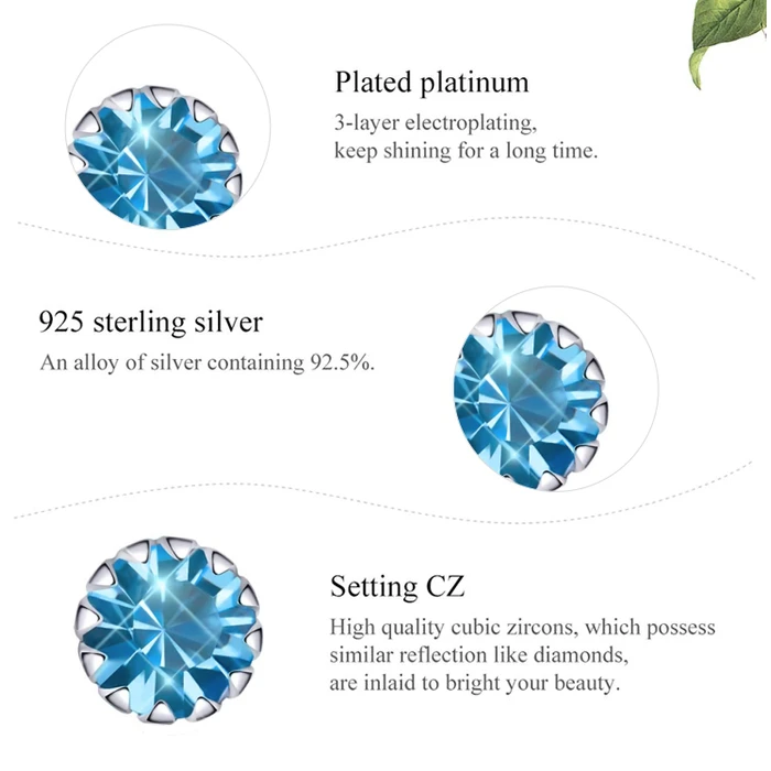 Σκουλαρίκι Bamoerα Καρφωτά Sce862-12 με Κυβική Ζιρκόνια, Ασήμι 925, Μπλε