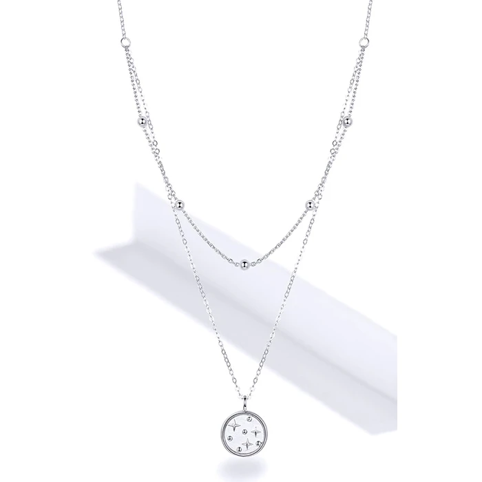 Κολιέ Bamoer Scn365 Δυο Σειρών, Ασήμι 925, Ασημί