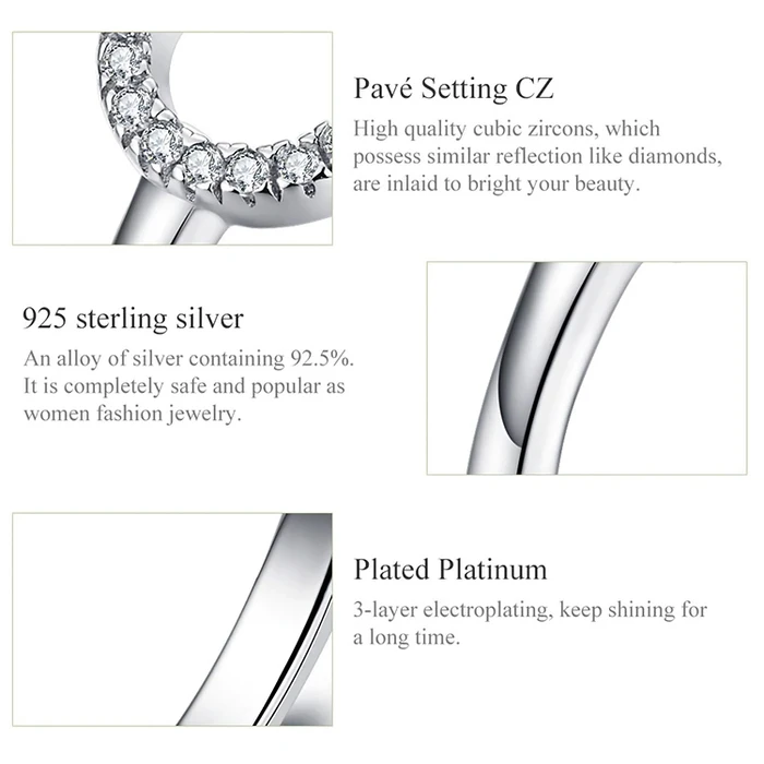 Δαχτυλίδι Bamoer SCR545 με Κυβική Ζιρκόνια, Ανοιγόμενο, Ασήμι 925, Ασημί