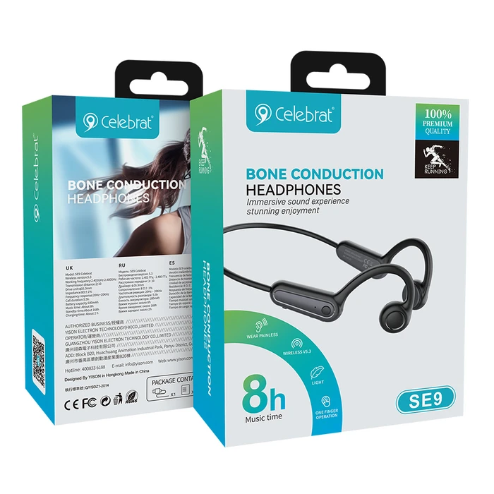Celebrat SE9 Bone Conduction Bluetooth Handsfree Ακουστικά με Αντοχή στον Ιδρώτα Μαύρα