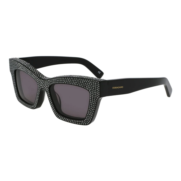 Salvatore Ferragamo Women's Sunglasses SF2045SR 52/17/140 – Acetate Frame, Black Lenses, Category 3