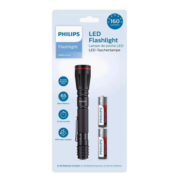 Φακός LED Philips SFL1001P-10, 1000 series, 160lm, μαύρος
