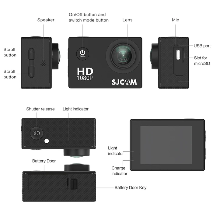 Ψηφιακή Action Camera SJCAM SJ4000 WiFi, 2K, 12MP, 2" LCD, αδιάβροχη, μαύρη