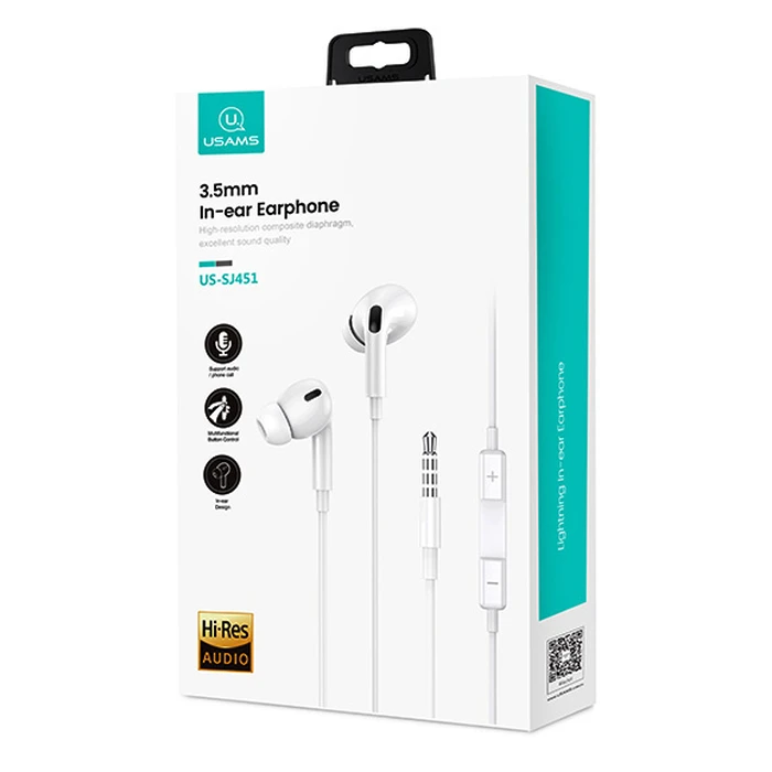 Handsfree Ακουστικά Usams EP-41, 3.5mm, 10mm, 1.2m, λευκά