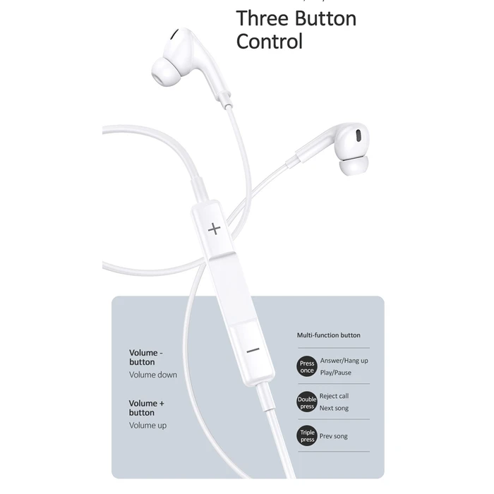 Handsfree Ακουστικά Usams EP-41, Lightning, 10mm, 1.2m, λευκά