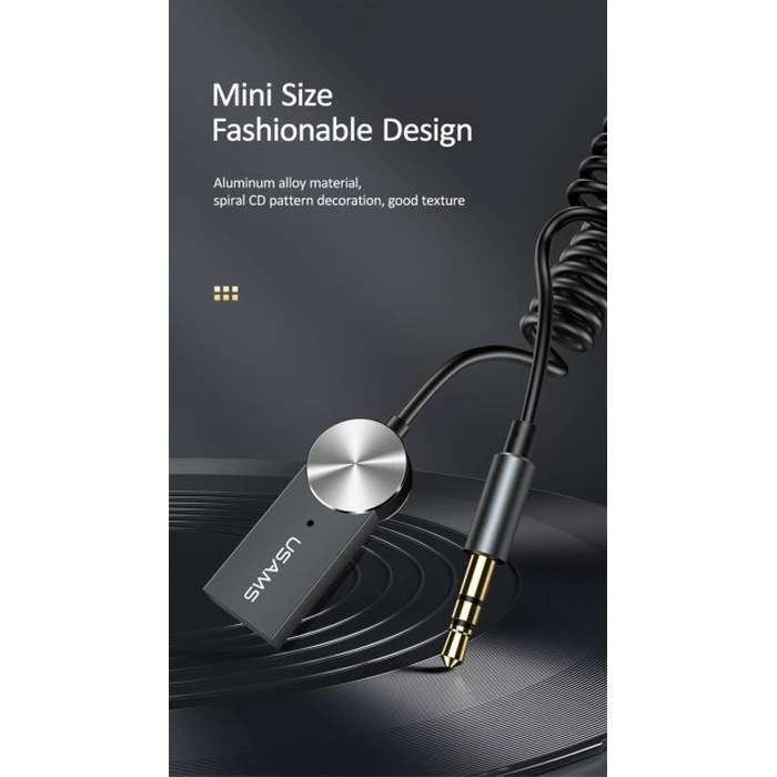 Bluetooth Αυτοκινήτου Usams audio receiver US-SJ464, μεταλλικό, γκρι