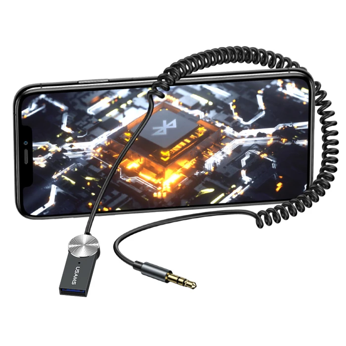 Bluetooth Αυτοκινήτου Usams audio receiver US-SJ464, μεταλλικό, γκρι