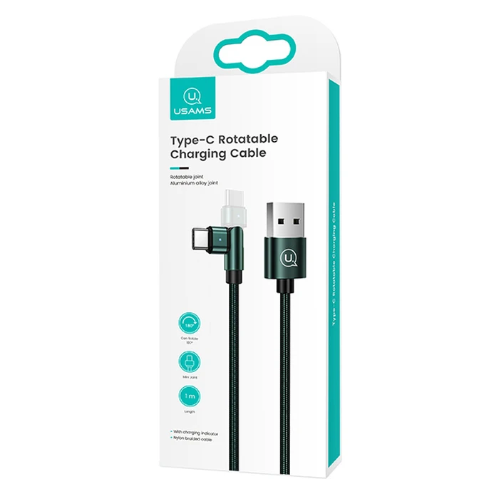 Καλώδιο USB Usams USB-C σε USB SJ477, περιστρεφόμενο βύσμα, 2A, 1m, πράσινο