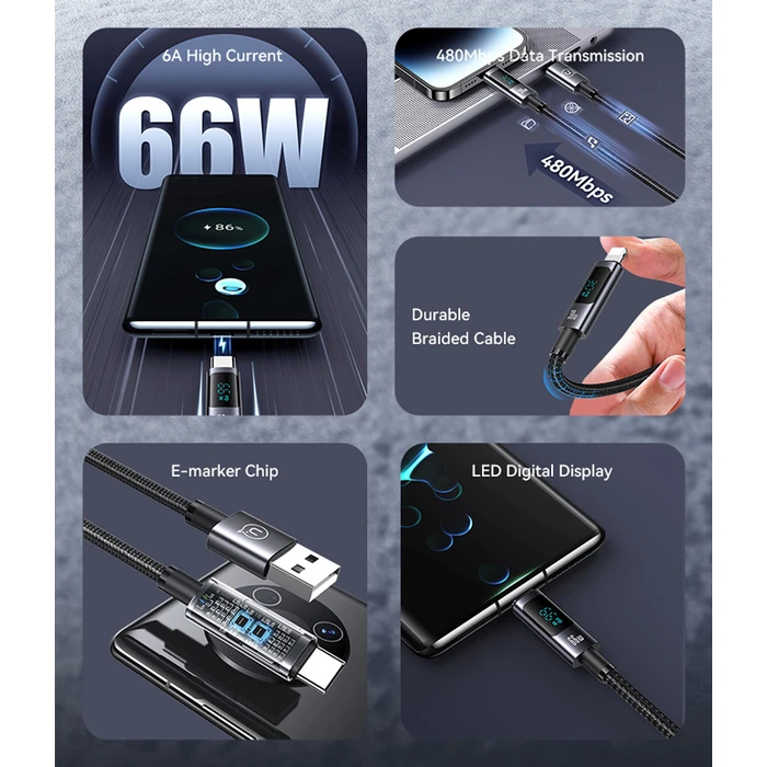 Καλώδιο USB-C Usams σε USB US-SJ673, 66W, 480Mbps, 1.2m, Μαύρο