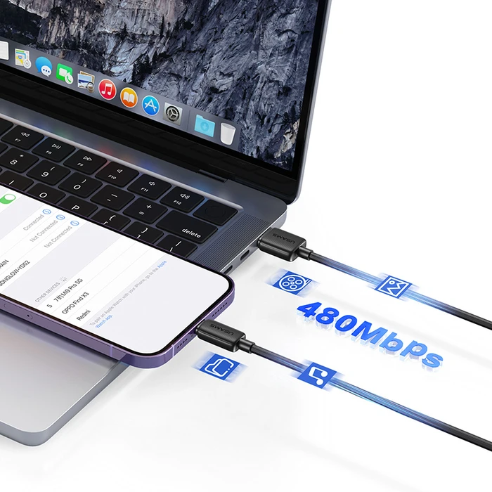Καλώδιο Lightning Usams σε USB-C Us-Sj692, 30W, 480Mbps, 1M, Μαύρο