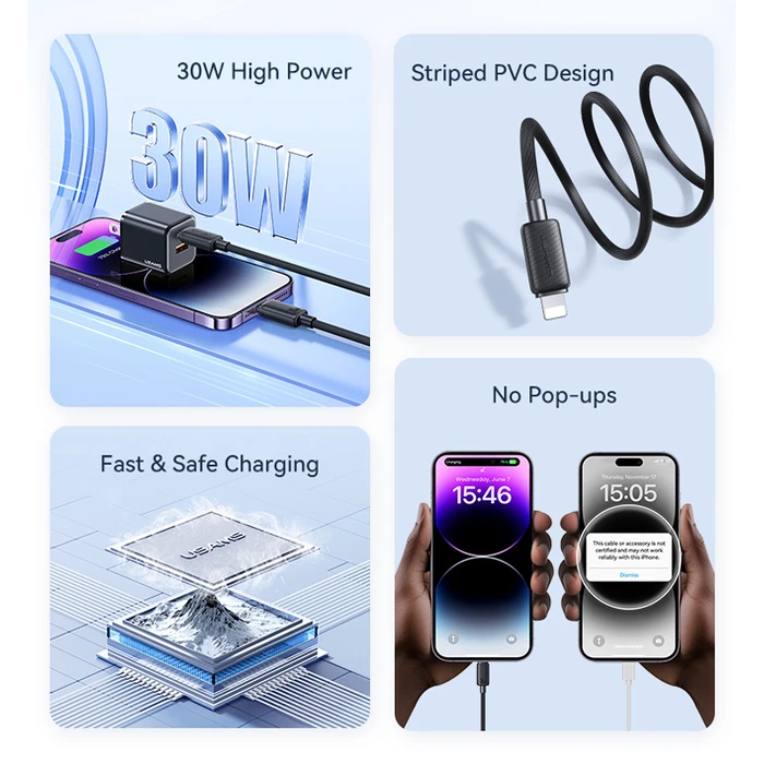 Καλώδιο Lightning Usams σε USB-C Us-Sj692, 30W, 480Mbps, 1M, Λευκό
