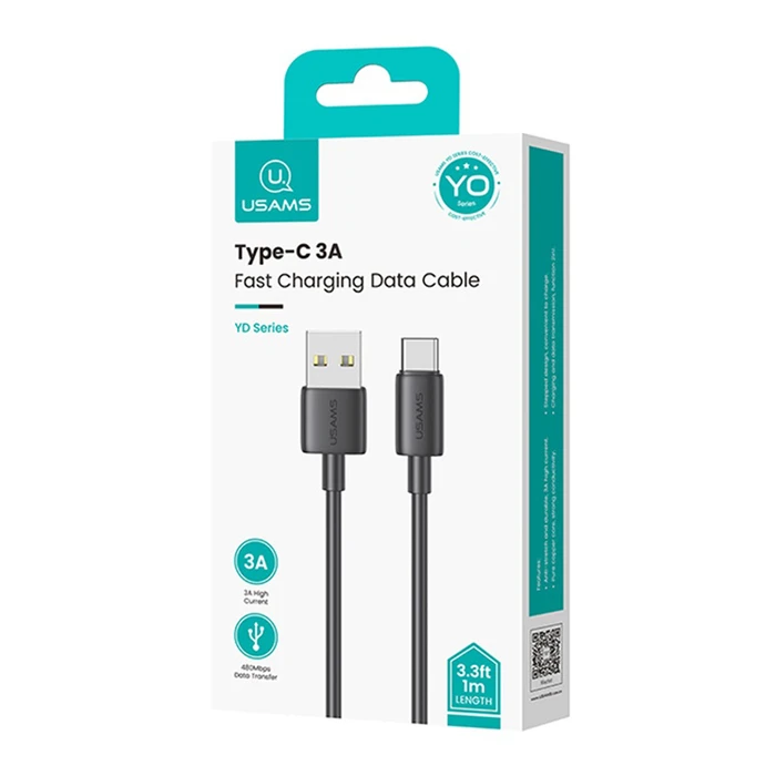 Καλώδιο USB-C Usams σε USB Us-Sj708, 3A, 480Mbps, 1M, Μαύρο