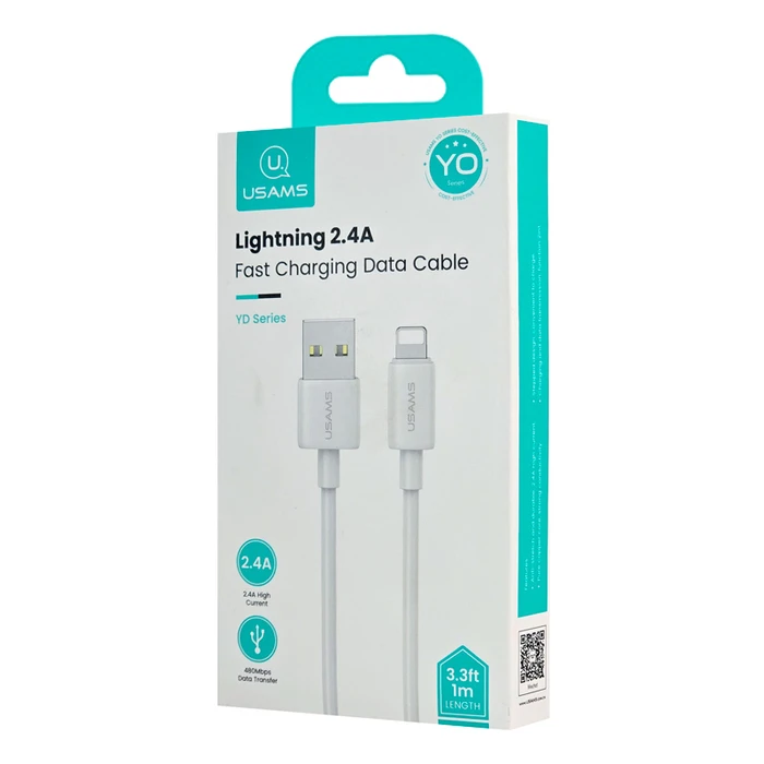Καλώδιο Lightning Usams σε USB Us-Sj709, 2.4A, 480Mbps, 1M, Λευκό