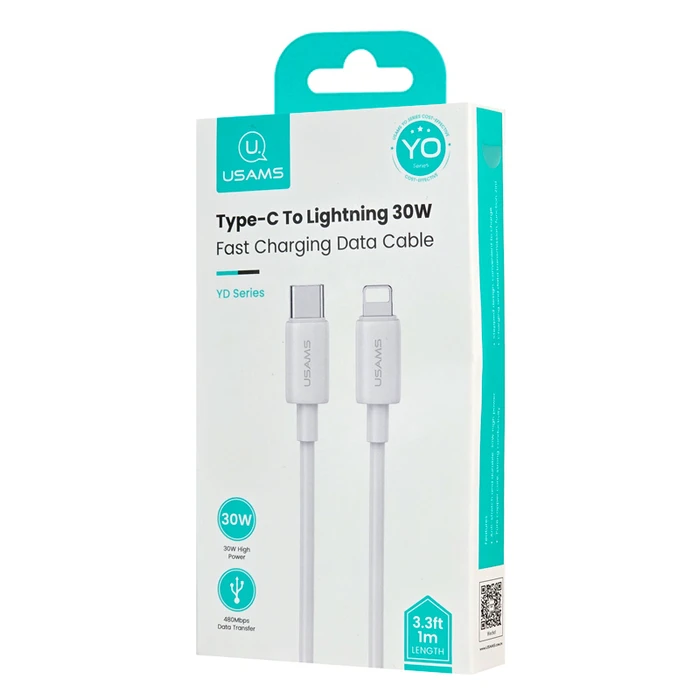 Καλώδιο Lightning Usams σε USB-C Us-Sj712, 30W, 480Mbps, 1M, Λευκό