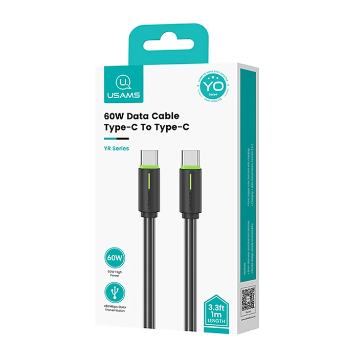 Καλώδιο USB-C Usams US-SJ734, 60W, 480Mbps, 1m, Μαύρο
