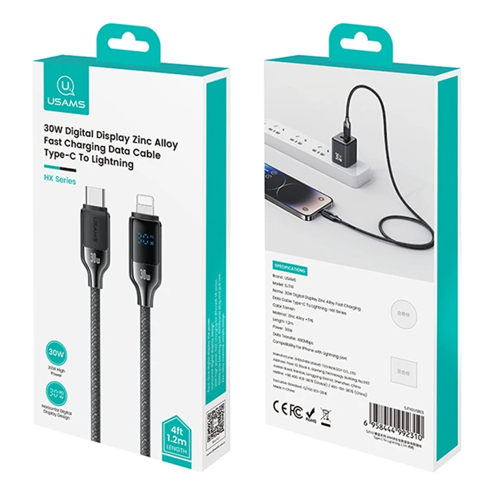 Καλώδιο Lightning Usams σε USB-C Sj741, 30W, 480Mbps, 1.2M, Μαύρο