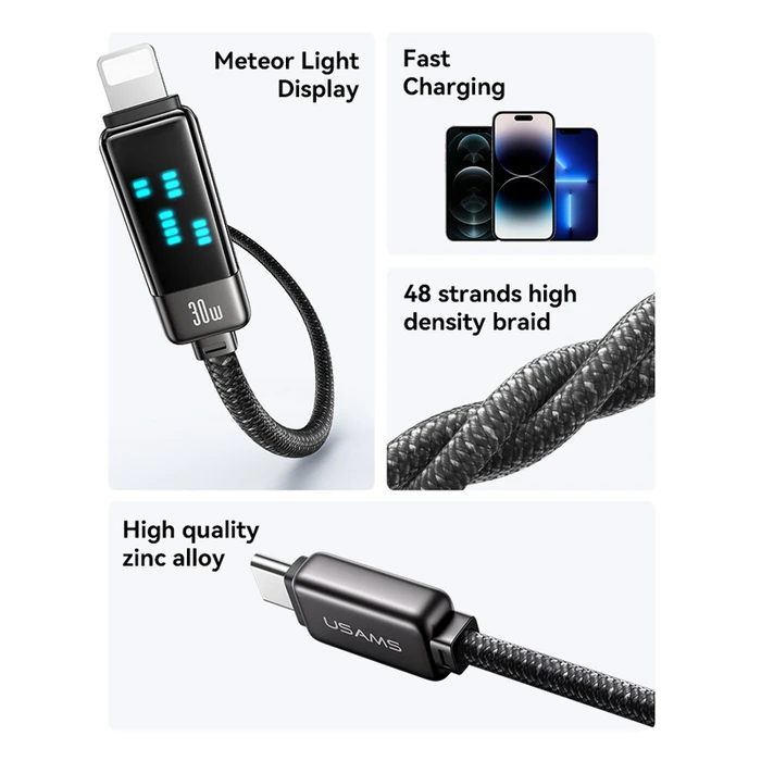 Καλώδιο Lightning Usams σε USB-C SJ743, 30W, 480Mbps, 1.2m, λευκό