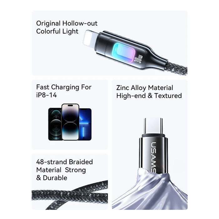 Καλώδιο Lightning Usams σε USB-C SJ749, 30W, 480Mbps, 1.2m, λευκό