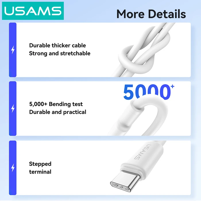 USAMS USB-C to USB-A Cable SJ761USB01, 3A 18W, 480Mbps, 1m, White