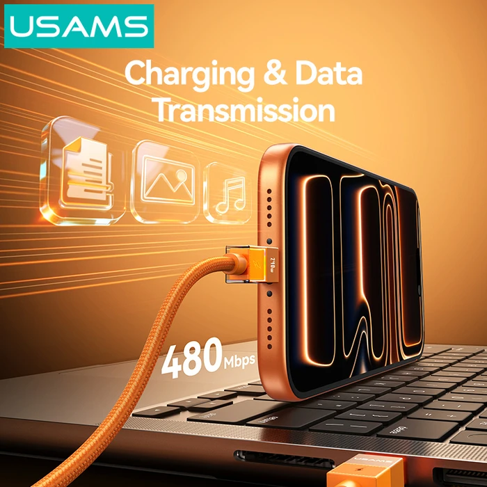 USAMS USB-C Cable SJ775 (SJ775USB01), 240W, 480Mbps, 1.2m, Black
