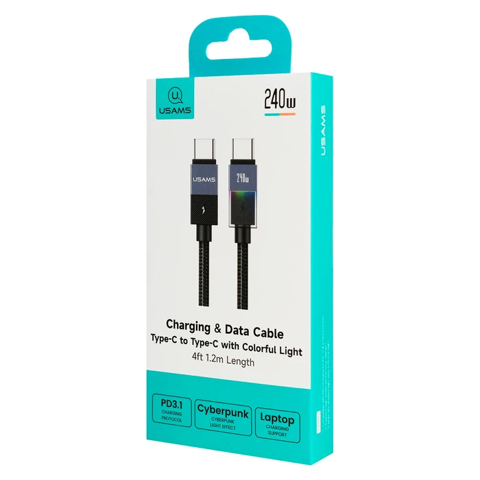 USAMS USB-C Cable SJ775 (SJ775USB01), 240W, 480Mbps, 1.2m, Black