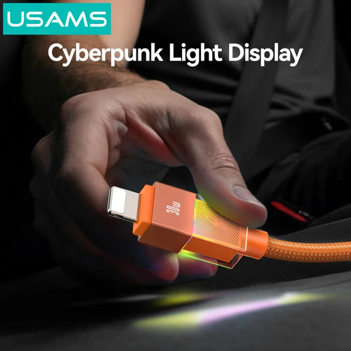 USAMS Lightning to USB-C Cable SJ776, 30W, 480Mbps, 1.2m, Orange
