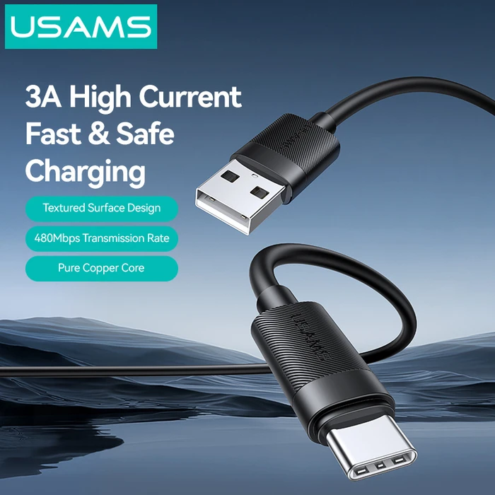 Usams USB 2.0 Cable USB-C male - USB-A 18W PD Μαύρο 1m SJ777USB01
