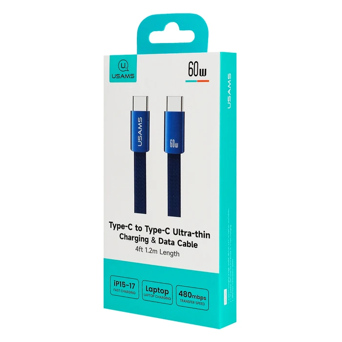 Usams USB 2.0 Cable USB-C male - USB-C 60W PD Μπλε 1.2m SJ783USB01