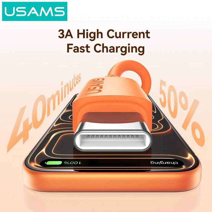 USAMS καλώδιο USB-C σε USB SJ786 1m πορτοκαλί (σιλικόνης, 3A, 480Mbps)