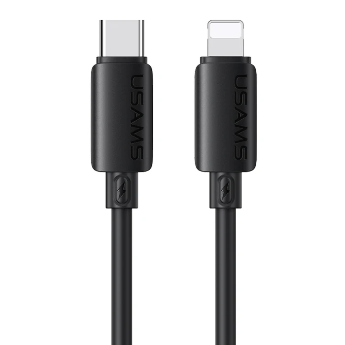 USAMS Lightning to USB-C Cable SJ788, 1m, 30W, 480Mbps, Black