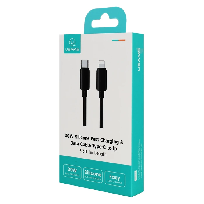 USAMS Lightning to USB-C Cable SJ788, 1m, 30W, 480Mbps, Black