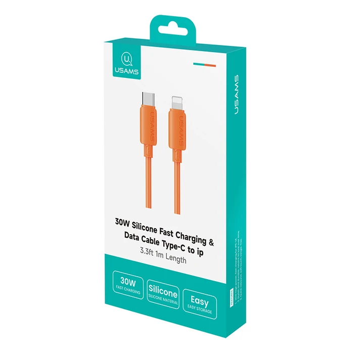 USAMS Lightning to USB-C Cable SJ788, 1m, 30W, Orange