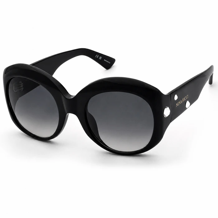 NINA RICCI Women's Sunglasses SNR440S-570700 — Black Acetate Frame, Grey Lenses (Category 3) 57/23/140 mm