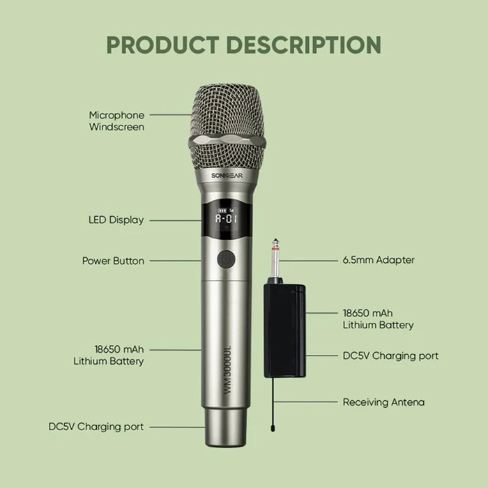 Μικρόφωνο Ασύρματο Sonicgear Professional Uhf Wm 3000ul Platinum