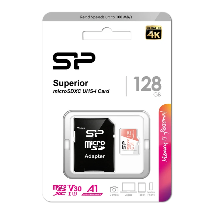 Κάρτα Μνήμης microSDXC 128GB Silicon Power Superior, C10 Uhs-I U3 A1 V30