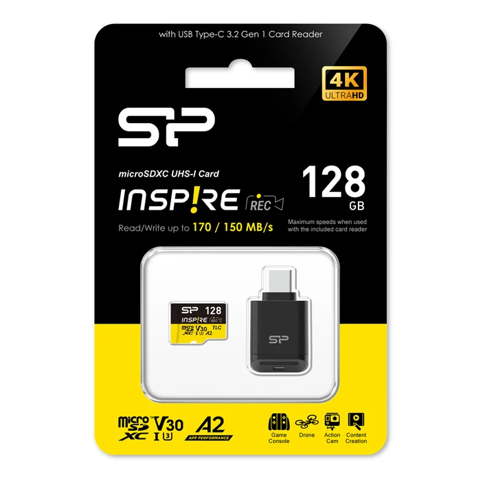 Silicon Power Inspire microSDXC 128GB U3 V30 A2 UHS-I 170MB/s με USB Reader