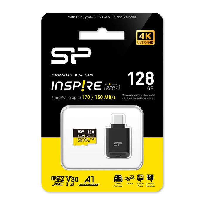 Κάρτα Μνήμης microSDXC 128GB Silicon Power Inspire με Card Reader, Uhs-I U3 A1 V30