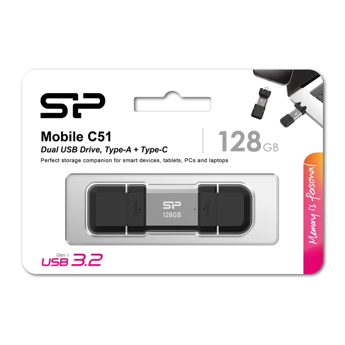 USB Flash 128GB Silicon Power Drive C51, Usb/USB-C, 120Mbps, Ασημί