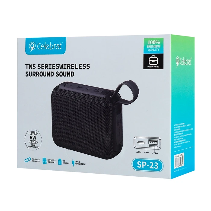 Celebrat Ηχείο Bluetooth 5W με Διάρκεια Μπαταρίας έως 3 ώρες Μαύρο SP-23