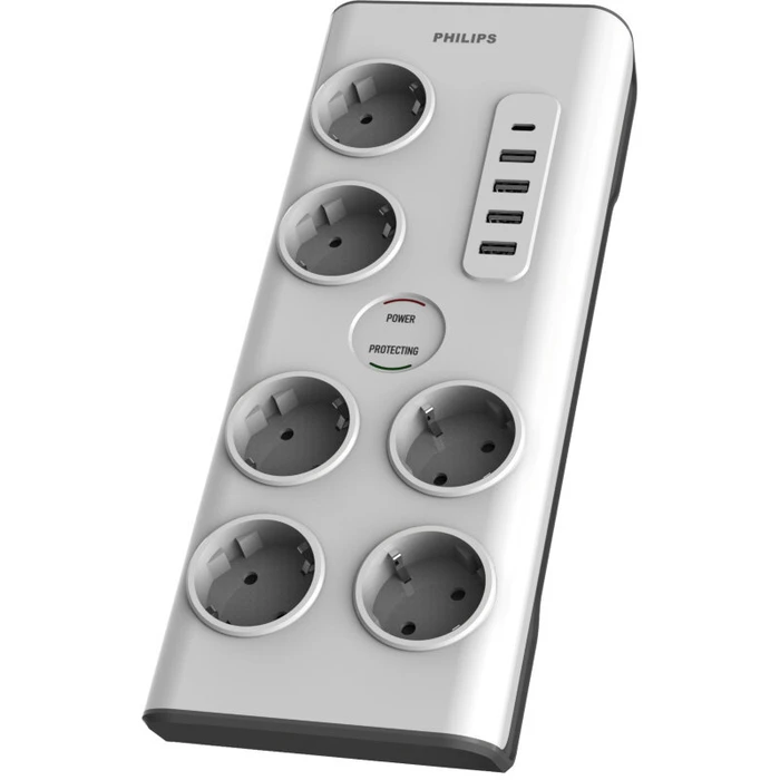 Πολύπριζο ασφαλείας Philips SPN7060WA/GRS 6 θέσεων με 1 USB Type-C 15 W και 4 USB Type-A 20 W