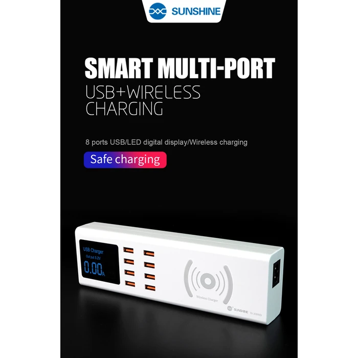 Σταθμός Φόρτισης Sunshine SS-309WD, 8x USB 8A, wireless 10W, λευκός